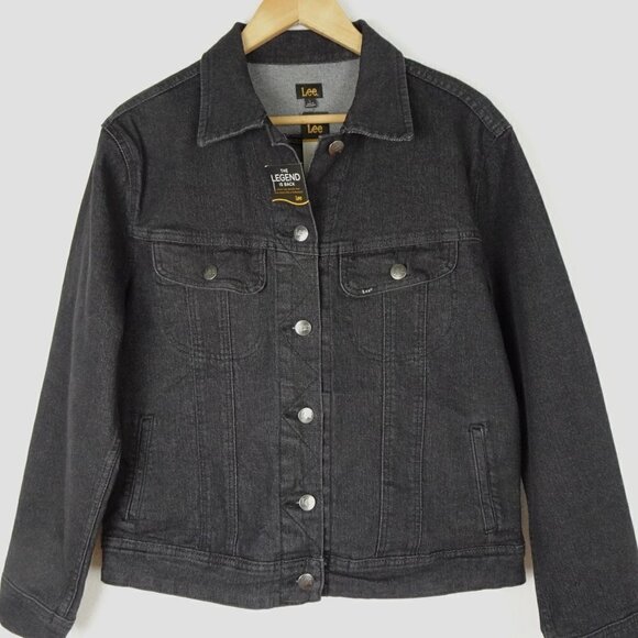 Lee Denim Jacket Women's Size L Black Stretch Jean Jacket Button Front - Picture 2 of 10